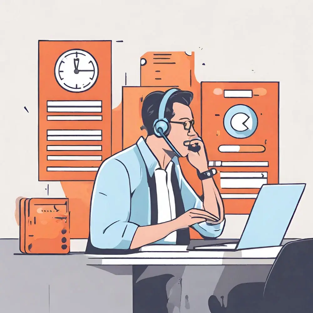 Un conseiller au casque écoute son interlocuteur au téléphone